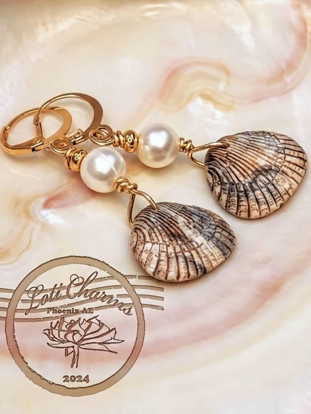 Natural Petite Pink Sea Shell & White Baroque Pearl Artisan Handcrafted Earrings